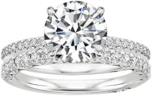 2.5 CT Round Cut Colorless Moissanite Engagement Ring Set, Tacori Wedding/Bridal Sets, 925 Sterling Silver, Anniversary Ring Pave Set, for Women, 10K/14K/18K/22K Gold