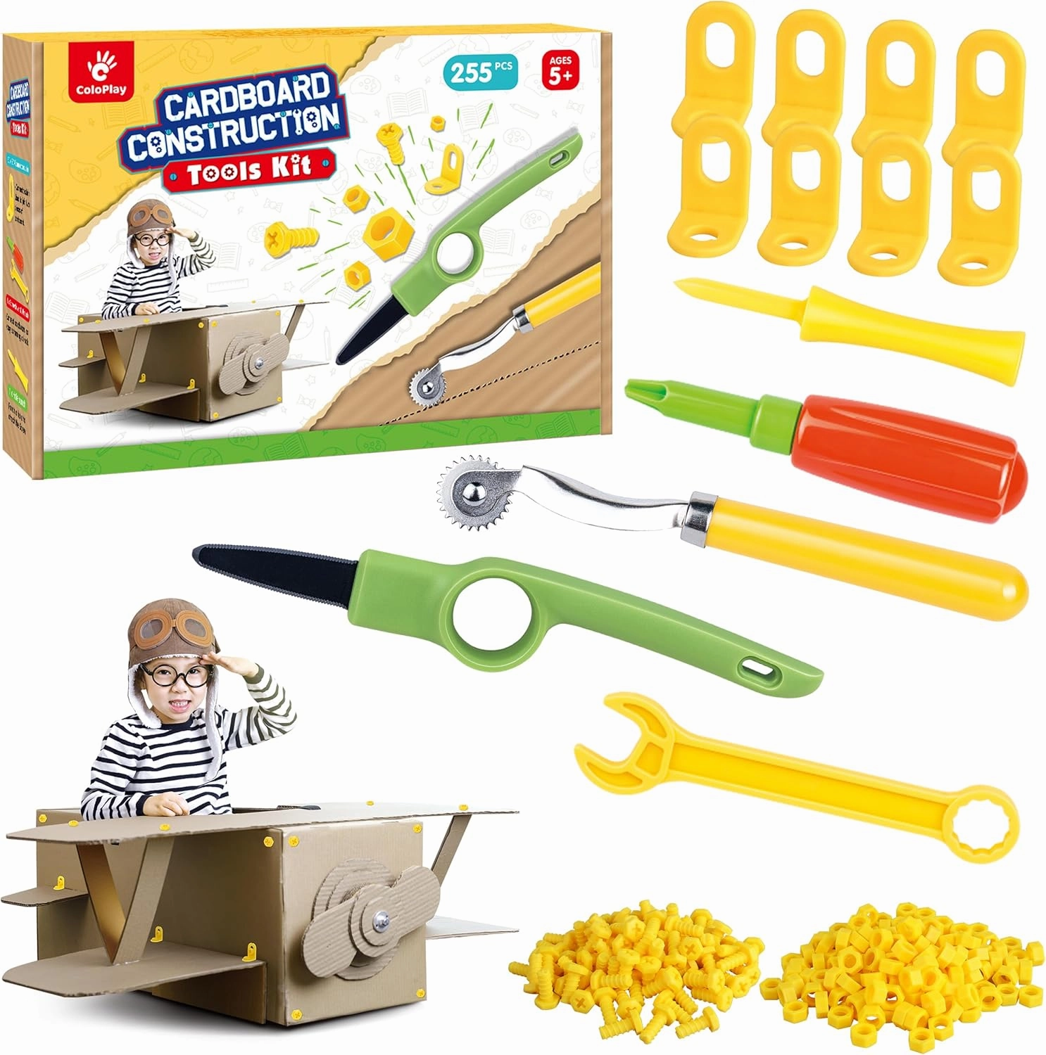 255 Cardboard Tools for Kids, Cardboard Cutter for Kids, Tools for STEM Educational, Gifts for Boys and Girls Aged 5-12