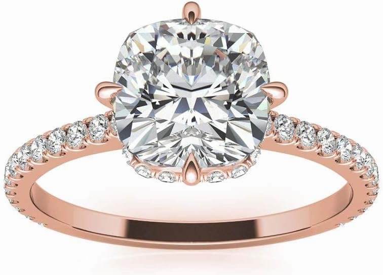 2.2Carat - 7.5mm NESW-Oriented Cushion Moissanite Engagement Ring With Natural diamond In14k Gold For Women,D-VVS1