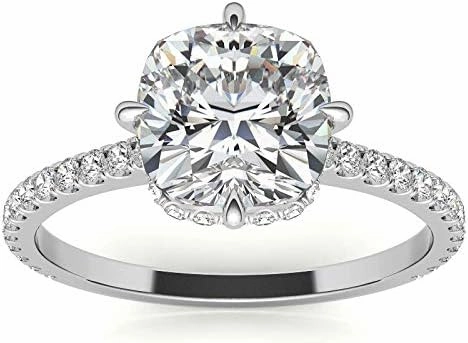 2.2Carat - 7.5mm NESW-Oriented Cushion Moissanite Engagement Ring With Natural diamond In14k Gold For Women,D-VVS1