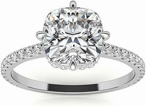 2.2Carat - 7.5mm NESW-Oriented Cushion Moissanite Engagement Ring With Natural diamond In14k Gold For Women,D-VVS1