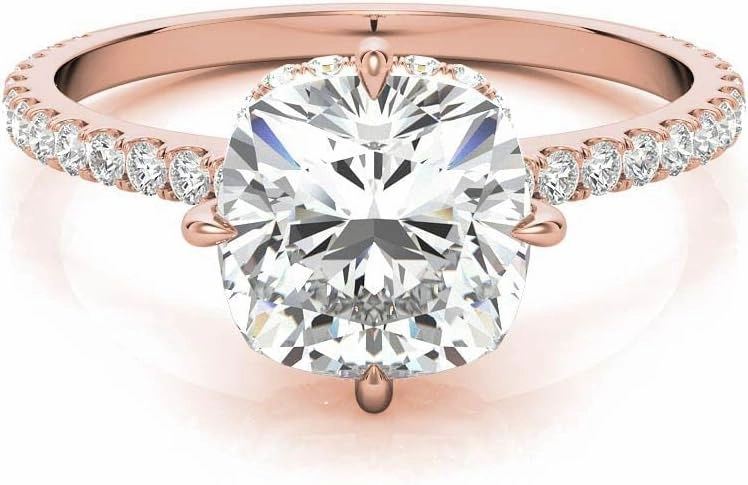 2.2Carat - 7.5mm NESW-Oriented Cushion Moissanite Engagement Ring With Natural diamond In14k Gold For Women,D-VVS1
