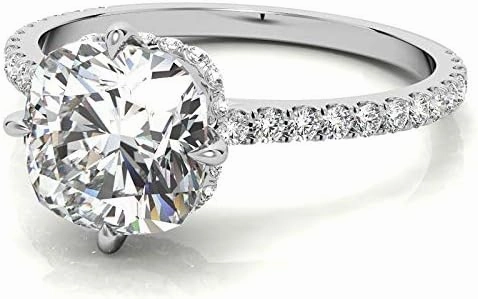2.2Carat - 7.5mm NESW-Oriented Cushion Moissanite Engagement Ring With Natural diamond In14k Gold For Women,D-VVS1