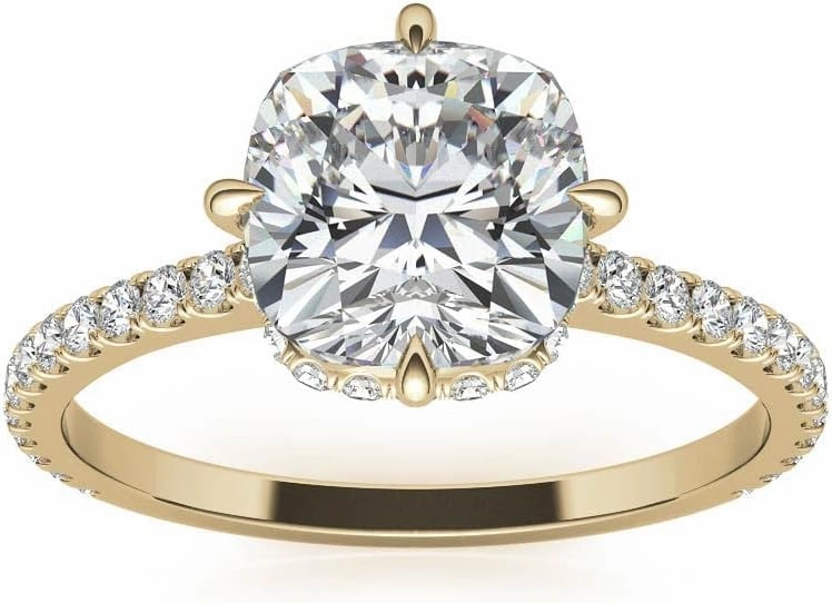 2.2Carat - 7.5mm NESW-Oriented Cushion Moissanite Engagement Ring With Natural diamond In14k Gold For Women,D-VVS1