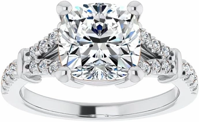 2.5Carat -8.0mm Cushion Moissanite Cathedral Engagement Ring With Natural diamond In14k Gold For Women,D-VVS1