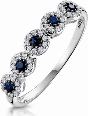 2 Carat Blue Sapphire And Natural Diamond Wedding Band Rings For Women In 10KT Solid Gold Anniversary And Enagagement Prong Setting (Blue Gemstone 1.5 ctw,Clarity I2, Color HI)