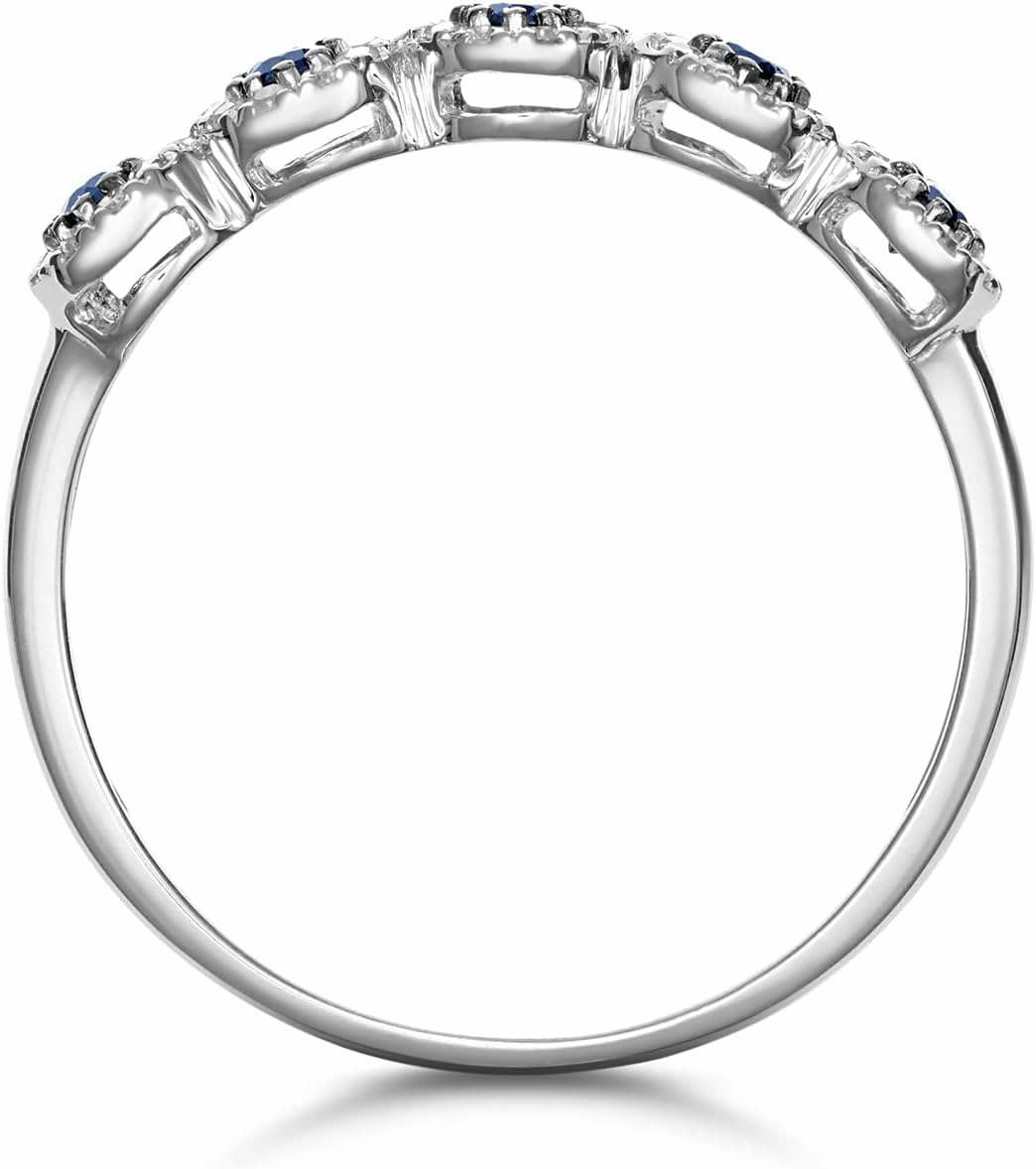 2 Carat Blue Sapphire And Natural Diamond Wedding Band Rings For Women In 10KT Solid Gold Anniversary And Enagagement Prong Setting (Blue Gemstone 1.5 ctw,Clarity I2, Color HI)