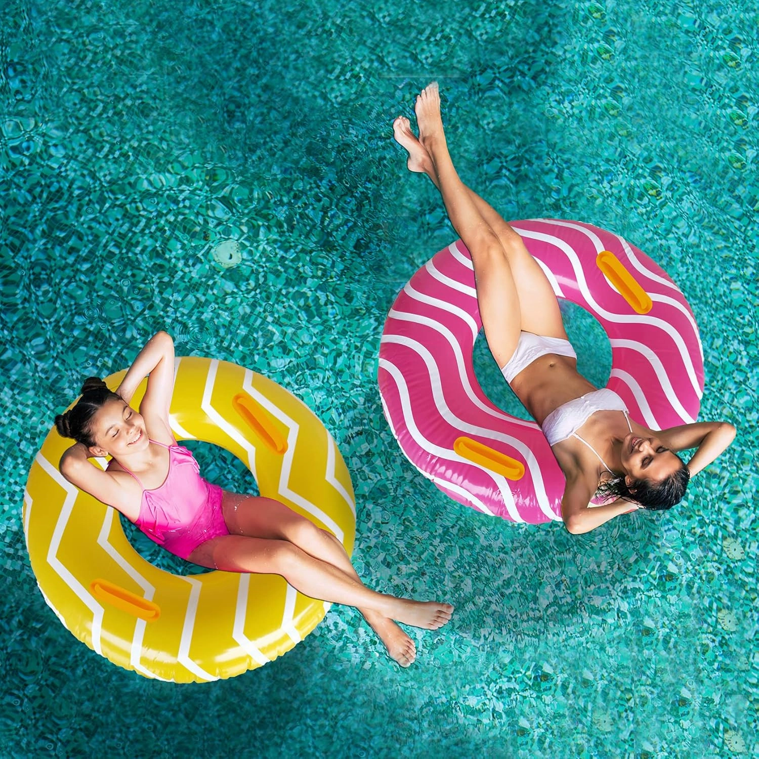 2 Pack Inflatable Pool Tubes with Handles, 39” Inner Tubes for Floating, Round Pool Float, Beach Swim Ring Floaties, Pool Party Toys for Teens Adults
