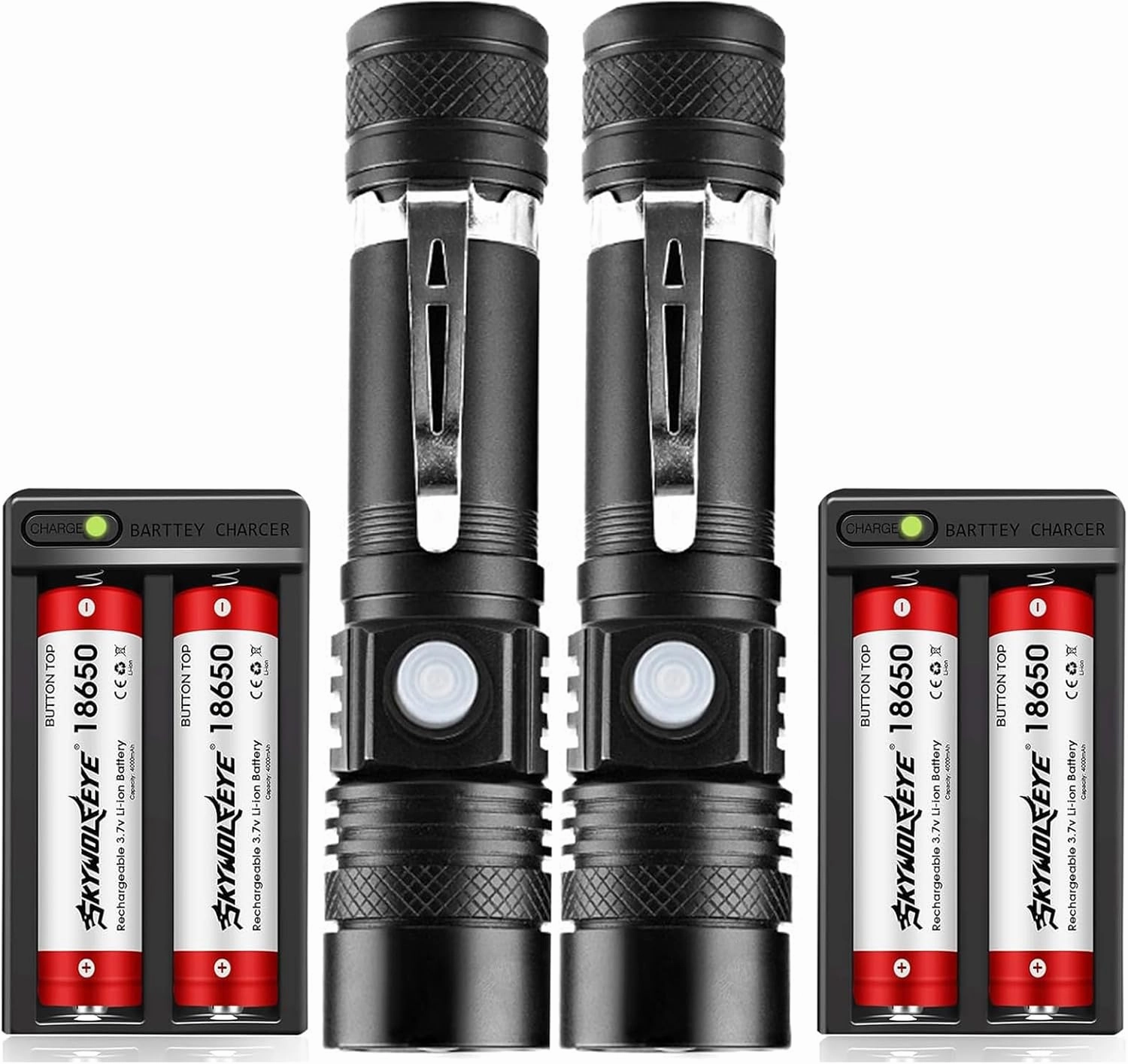 2 Pack LED Rechargeable Flashlights Super Bright 5 Modes,Zoomable, Water Resistant, Adjustable Flash Light for Camping, Running, Emergency (4pcs red Battery 4000mah)