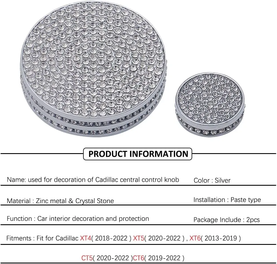 2pcs Bling Accessories Multimedia Volume Knobs Crystal Rhinestone Decals Compatible with Cadillac 2023 2022 2021 2020 2019 2018 2017 CT5 CT6 XT4 XT5 XT6 Car Interior Trim Sticker