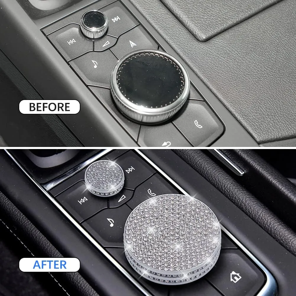 2pcs Bling Accessories Multimedia Volume Knobs Crystal Rhinestone Decals Compatible with Cadillac 2023 2022 2021 2020 2019 2018 2017 CT5 CT6 XT4 XT5 XT6 Car Interior Trim Sticker