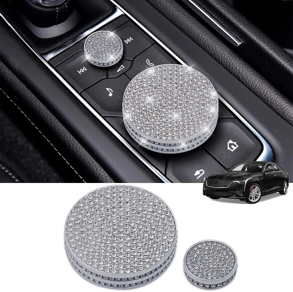 2pcs Bling Accessories Multimedia Volume Knobs Crystal Rhinestone Decals Compatible with Cadillac 2023 2022 2021 2020 2019 2018 2017 CT5 CT6 XT4 XT5 XT6 Car Interior Trim Sticker