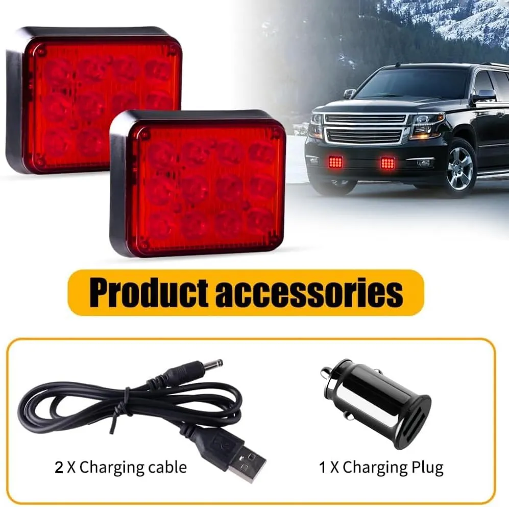 2PCS Magnetic Trailer Lights, Red Beacon Light Wireless Trailer Lights Rechargeable Emergency Warning Light Magnetic Strobe Lights for Trucks Wireless Portable Tail Light for Car
