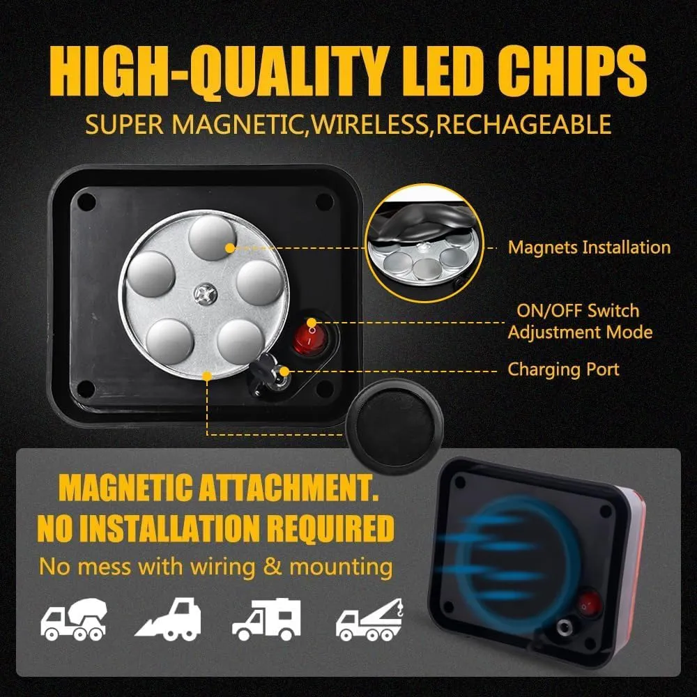 2PCS Magnetic Trailer Lights, Red Beacon Light Wireless Trailer Lights Rechargeable Emergency Warning Light Magnetic Strobe Lights for Trucks Wireless Portable Tail Light for Car