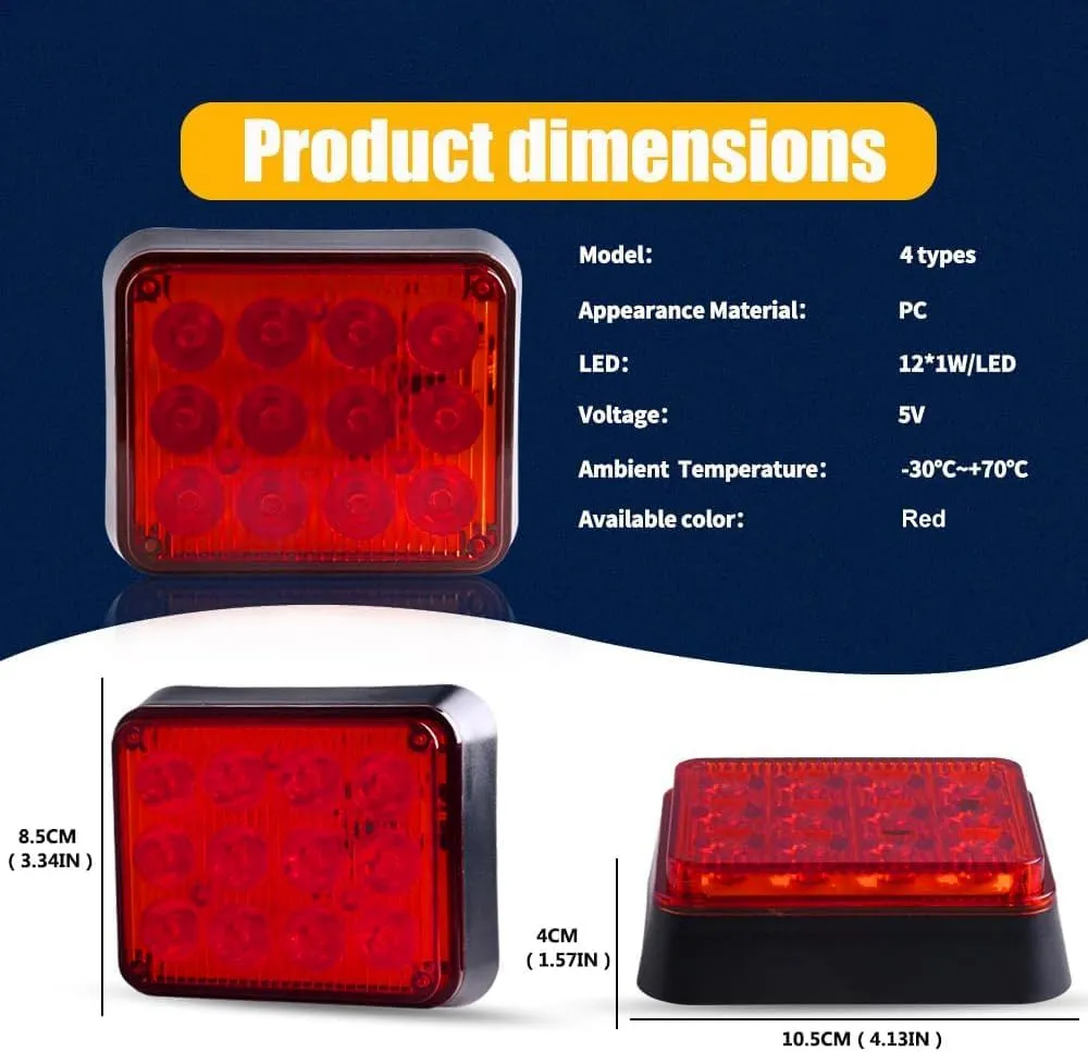 2PCS Magnetic Trailer Lights, Red Beacon Light Wireless Trailer Lights Rechargeable Emergency Warning Light Magnetic Strobe Lights for Trucks Wireless Portable Tail Light for Car