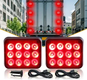 2PCS Magnetic Trailer Lights, Red Beacon Light Wireless Trailer Lights Rechargeable Emergency Warning Light Magnetic Strobe Lights for Trucks Wireless Portable Tail Light for Car