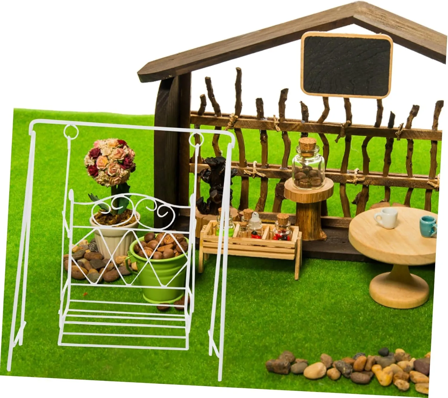 2pcs Miniature Swing Figurine Decoration Tiny Swing Toy for Dollhouse Compact Outdoor Garden Scene Safe for Boys and Girls Mini House Decor Statue Ornament