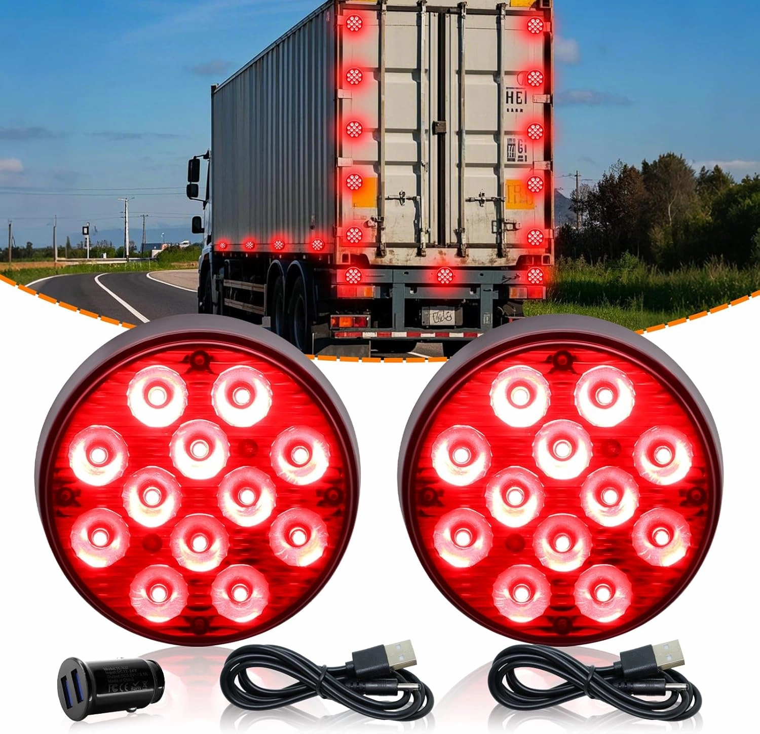 2PCS Magnetic Trailer Lights, Rechargeable Emergency Safety Warning Magnetic Red Light Flashing Strobe Portable Red Beacon Side Marker Tow Tail Lights for Trailer Trucks Car RVs Tractor