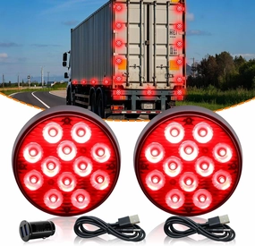 2PCS Magnetic Trailer Lights, Rechargeable Emergency Safety Warning Magnetic Red Light Flashing Strobe Portable Red Beacon Side Marker Tow Tail Lights for Trailer Trucks Car RVs Tractor