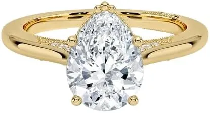 3 CT Pear Cut Cathedral Crown Moissanite Engagement Ring, Handmade Wedding Ring, Milgrain Tacori Promise Ring, Christmas Gift For Her In 10K/14K/18K Solid Gold & 925 Sterling Silver