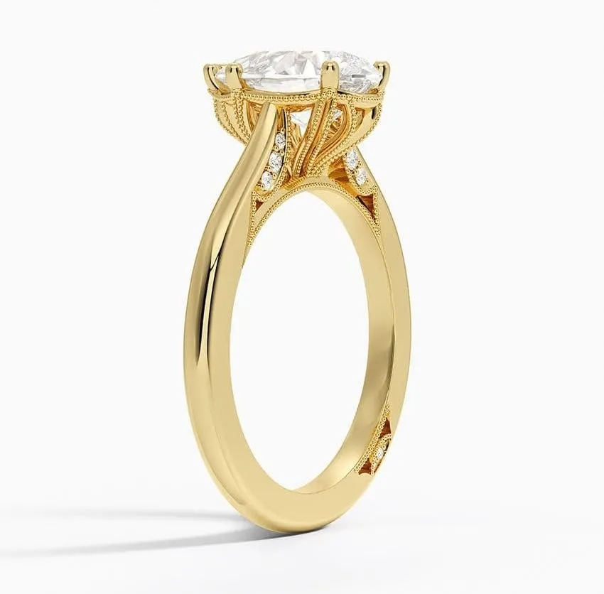 3 CT Pear Cut Cathedral Crown Moissanite Engagement Ring, Handmade Wedding Ring, Milgrain Tacori Promise Ring, Christmas Gift For Her In 10K/14K/18K Solid Gold & 925 Sterling Silver