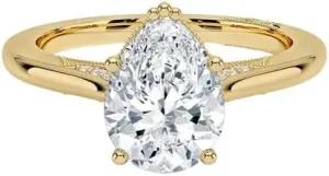 3 CT Pear Cut Cathedral Crown Moissanite Engagement Ring, Handmade Wedding Ring, Milgrain Tacori Promise Ring, Christmas Gift For Her In 10K/14K/18K Solid Gold & 925 Sterling Silver