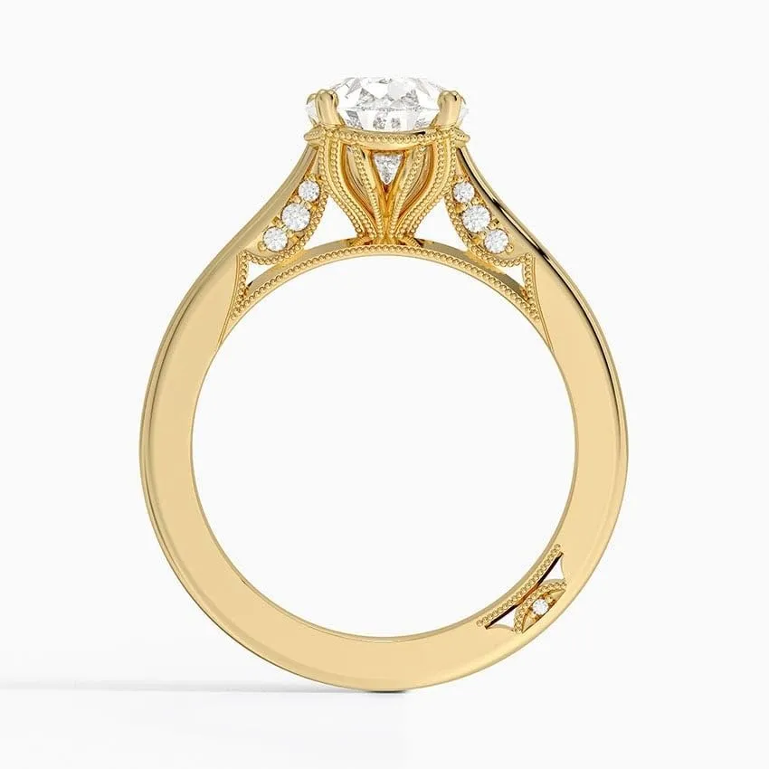 3 CT Pear Cut Cathedral Crown Moissanite Engagement Ring, Handmade Wedding Ring, Milgrain Tacori Promise Ring, Christmas Gift For Her In 10K/14K/18K Solid Gold & 925 Sterling Silver
