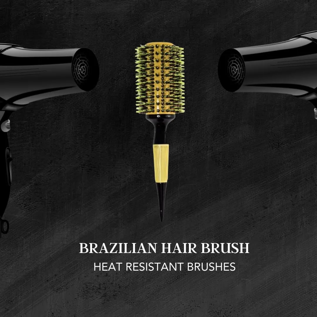 3-in-1 Brazilian Hair Brush Curler/Straightener (#18) for All Hair Types, Yellow and Black, Men, Women, Children