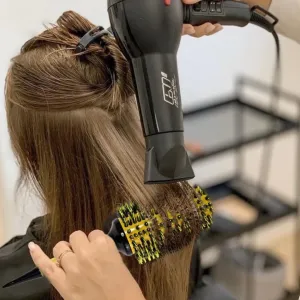 3-in-1 Brazilian Hair Brush Curler/Straightener (#18) for All Hair Types, Yellow and Black, Men, Women, Children
