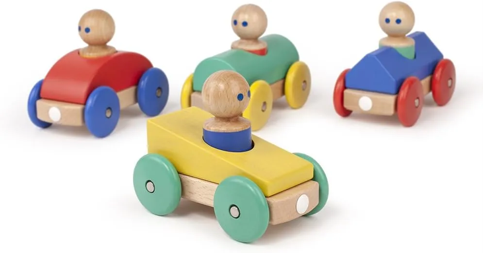 3 Piece Tegu Magnetic Racer Building Block Set, Yellow Big Top