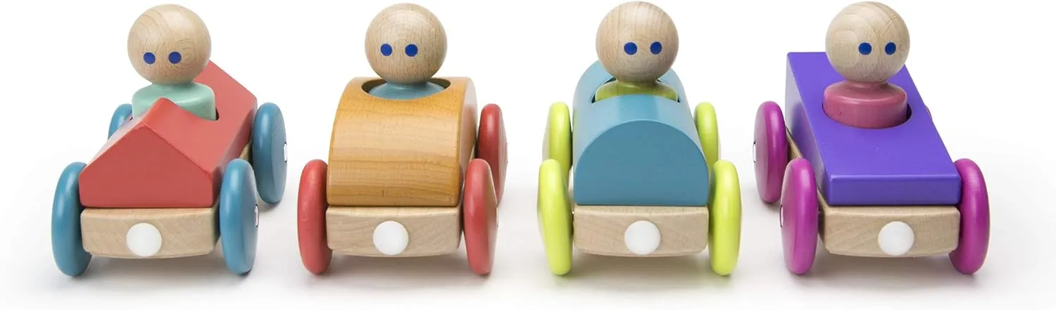 3 Piece Tegu Magnetic Racer Building Block Set, Yellow Big Top