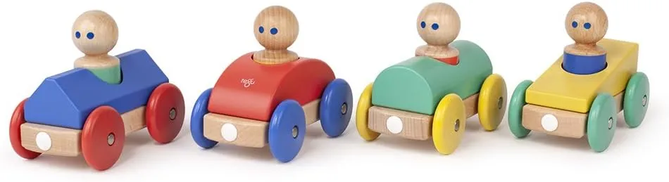 3 Piece Tegu Magnetic Racer Building Block Set, Yellow Big Top