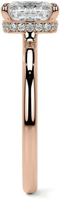 3.0Carat - 8.5mm Cushion 4-Prong Hidden Halo Moissanite Engagement Ring With Natural diamond In14k Gold For Women,D-VVS1