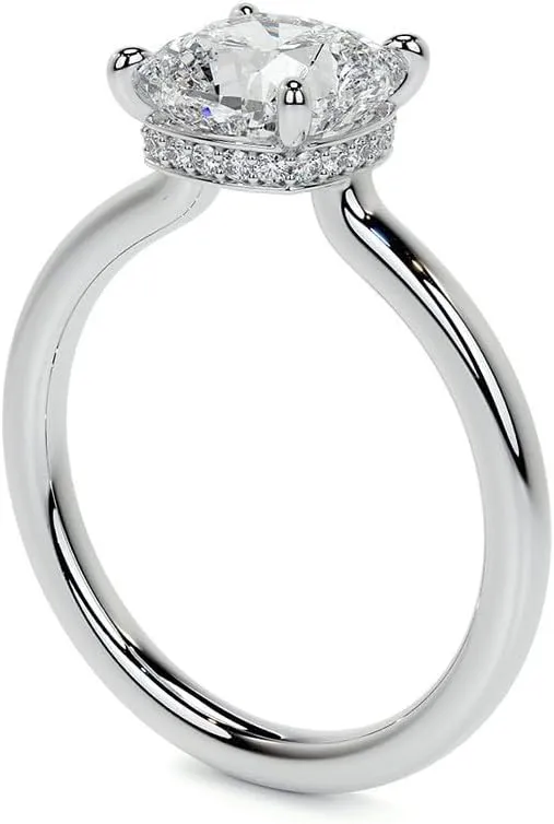3.0Carat - 8.5mm Cushion 4-Prong Hidden Halo Moissanite Engagement Ring With Natural diamond In14k Gold For Women,D-VVS1