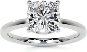3.0Carat - 8.5mm Cushion 4-Prong Hidden Halo Moissanite Engagement Ring With Natural diamond In14k Gold For Women,D-VVS1