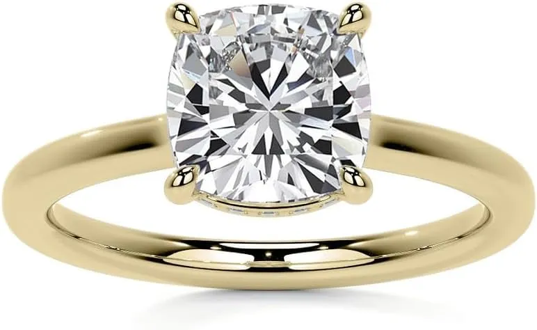 3.0Carat - 8.5mm Cushion 4-Prong Hidden Halo Moissanite Engagement Ring With Natural diamond In14k Gold For Women,D-VVS1