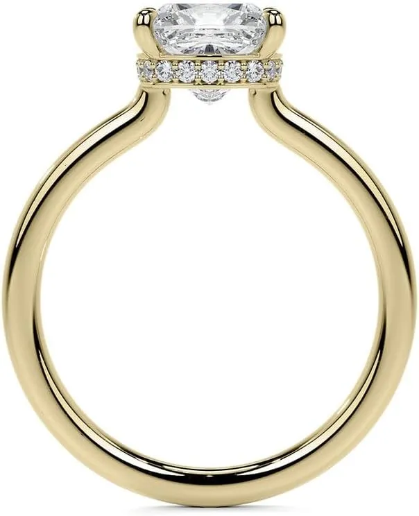 3.0Carat - 8.5mm Cushion 4-Prong Hidden Halo Moissanite Engagement Ring With Natural diamond In14k Gold For Women,D-VVS1