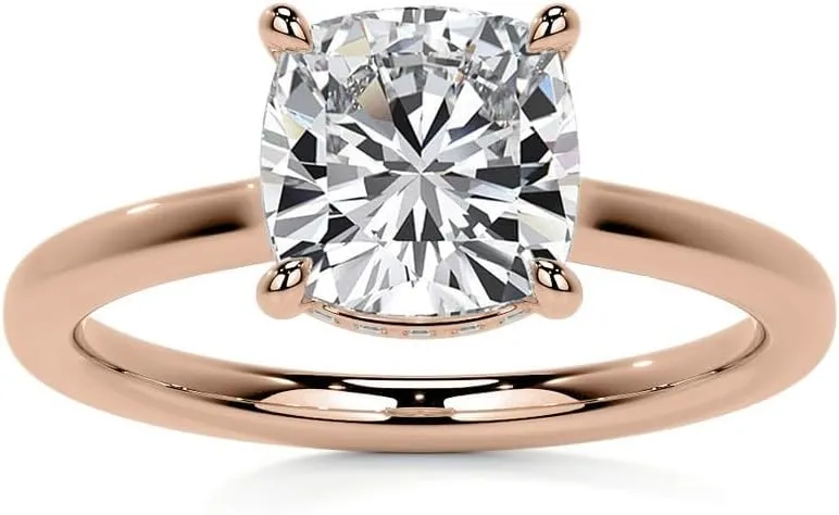 3.0Carat - 8.5mm Cushion 4-Prong Hidden Halo Moissanite Engagement Ring With Natural diamond In14k Gold For Women,D-VVS1