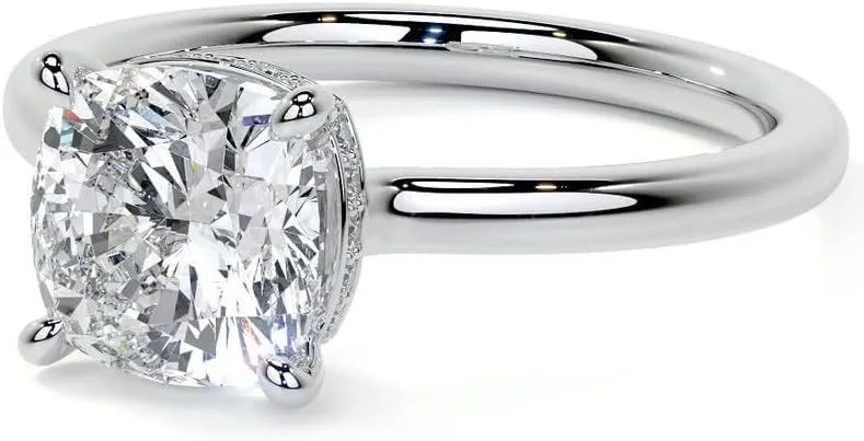 3.0Carat - 8.5mm Cushion 4-Prong Hidden Halo Moissanite Engagement Ring With Natural diamond In14k Gold For Women,D-VVS1