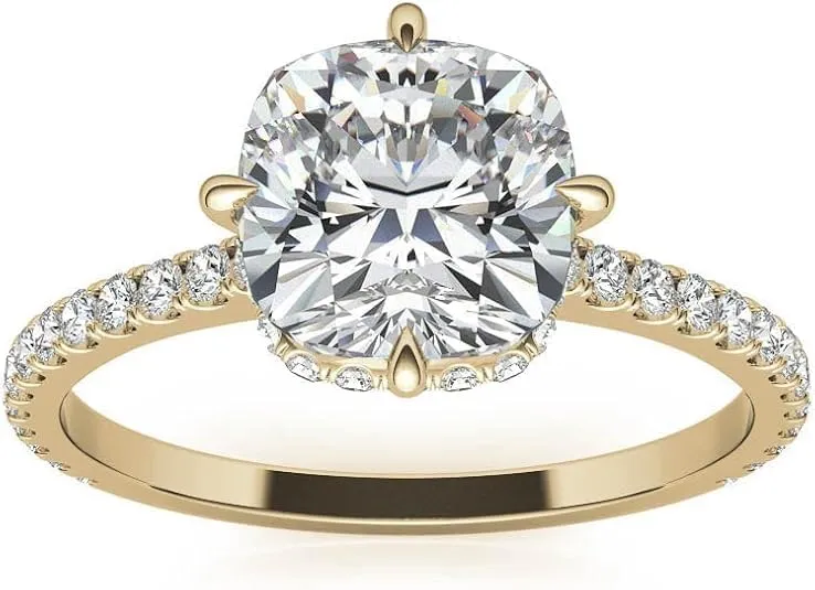 3.0Carat - 8.5mm NESW-Oriented Cushion Moissanite Engagement Ring With Natural diamond In14k Gold For Women,D-VVS1