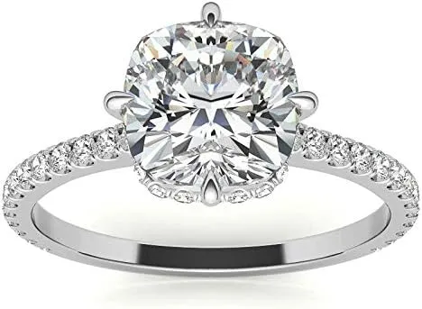 3.0Carat - 8.5mm NESW-Oriented Cushion Moissanite Engagement Ring With Natural diamond In14k Gold For Women,D-VVS1