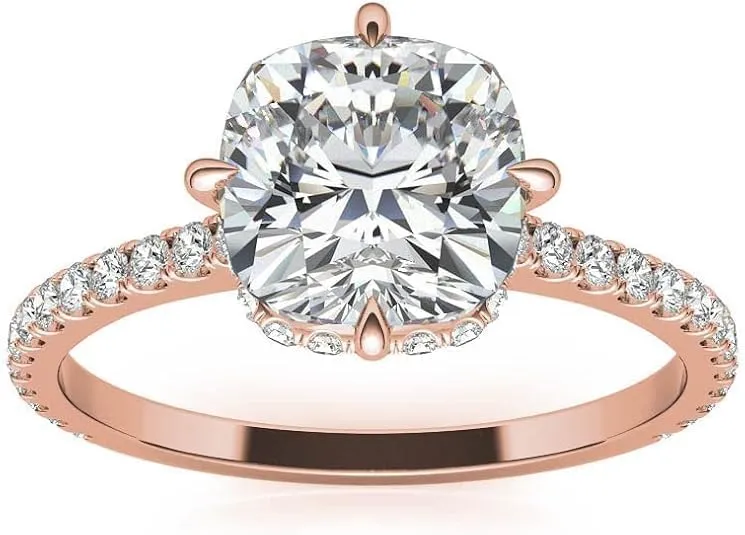 3.0Carat - 8.5mm NESW-Oriented Cushion Moissanite Engagement Ring With Natural diamond In14k Gold For Women,D-VVS1