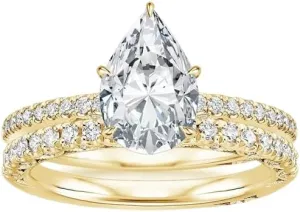 3.1 CT Pear Cut Colorless Moissanite Engagement Ring Set, Tacori Wedding/Bridal Sets, 925 Sterling Silver, Anniversary Ring Pave Set, Holiday Gift for Women, 10K/14K/18K/22K Gold