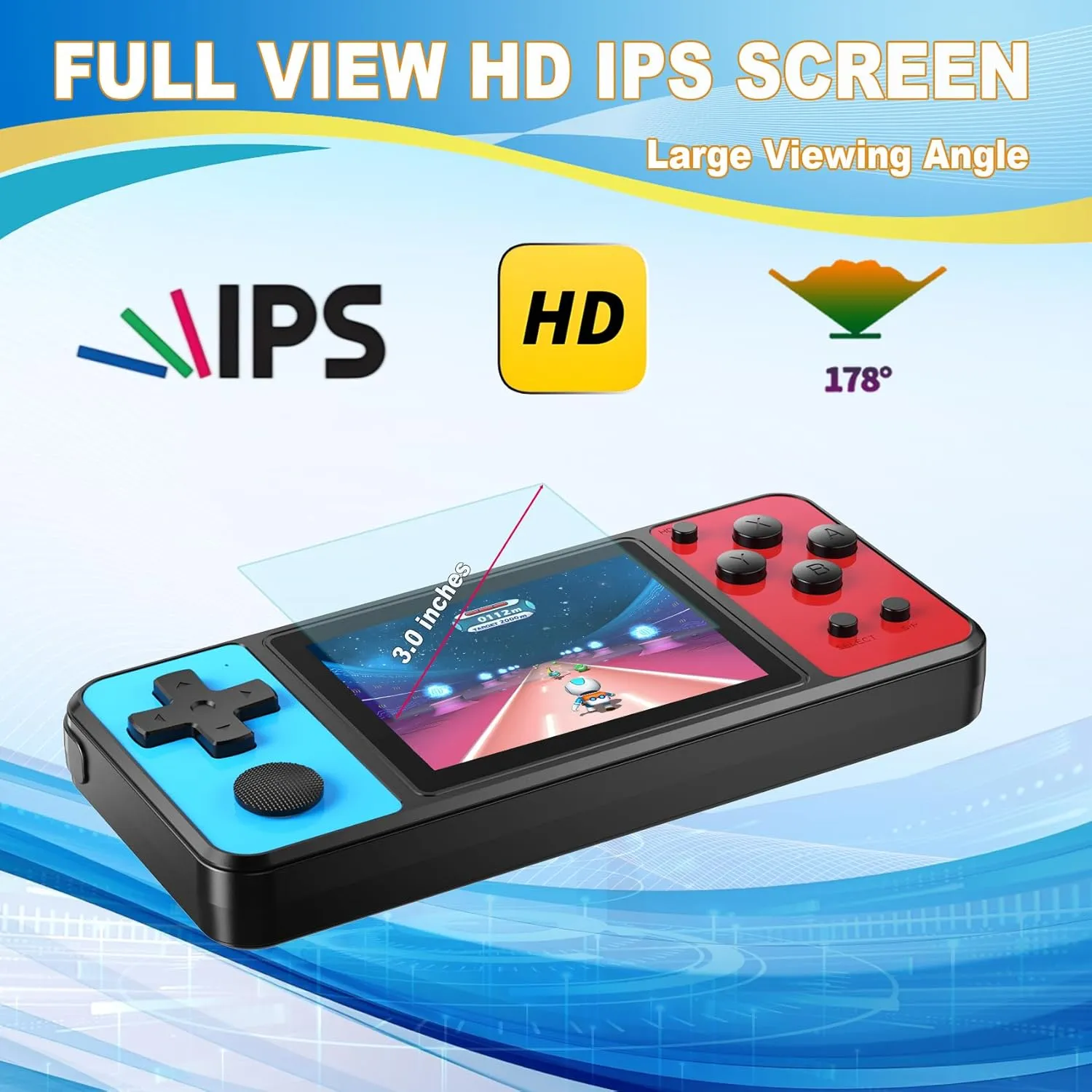 32 Bit Handheld Games for Kids Built-in 139 Video Games,3.0" IPS Screen Rechargeable Portable Arcade Gaming Player,Electronic Toys for Boys Girls Birthday Xmas Gift Blue-Red