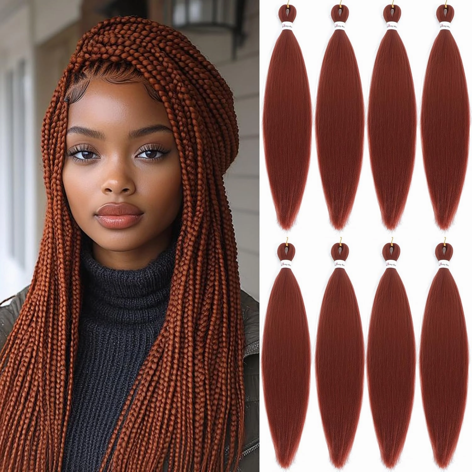 350 Ginger Braiding Hair Pre stretched 26inch 8 Packs Yaki Copper Pre streetched Braiding Hair Hot Water Setting Reddish Synthetic Hair Extension for Braids (Ginger 350#, 26inch)