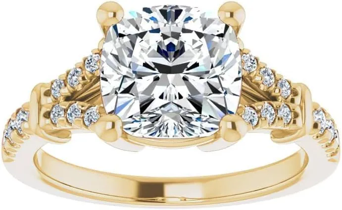 3.5Carat -9.0mm Cushion Moissanite Cathedral Engagement Ring With Natural diamond In14k Gold For Women,D-VVS1