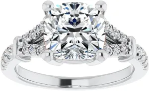 3.5Carat -9.0mm Cushion Moissanite Cathedral Engagement Ring With Natural diamond In14k Gold For Women,D-VVS1