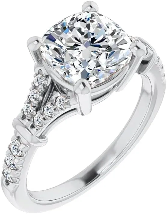 3.5Carat -9.0mm Cushion Moissanite Cathedral Engagement Ring With Natural diamond In14k Gold For Women,D-VVS1