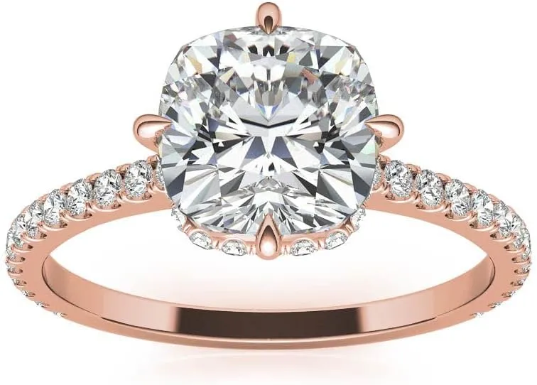 3.5Carat - 9.0mm NESW-Oriented Cushion Moissanite Engagement Ring With Natural diamond In14k Gold For Women,D-VVS1