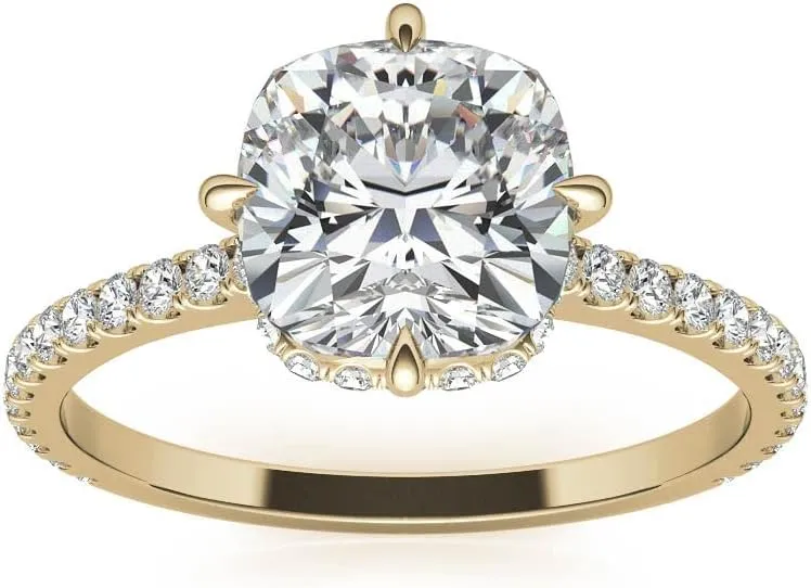 3.5Carat - 9.0mm NESW-Oriented Cushion Moissanite Engagement Ring With Natural diamond In14k Gold For Women,D-VVS1